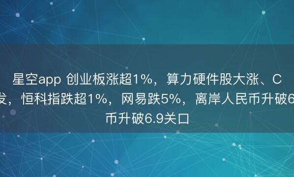 星空app 创业板涨超1%,算力硬件股大涨、CPO爆发,恒科指跌超1%,网易跌5%,离岸人民币升破6.9关口