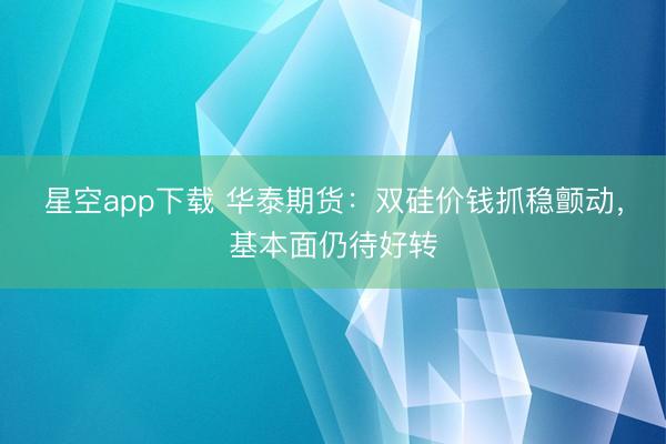 星空app下载 华泰期货：双硅价钱抓稳颤动，基本面仍待好转