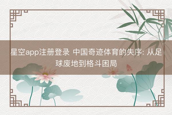 星空app注册登录 中国奇迹体育的失序: 从足球废地到格斗困局